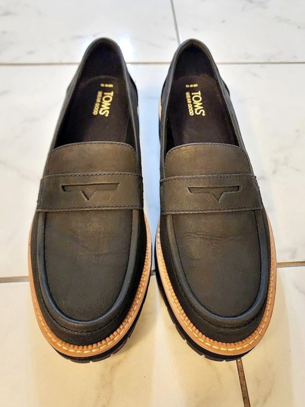 TOMS Cara Platform Penny Loafer Black Loafers US 10 Like New